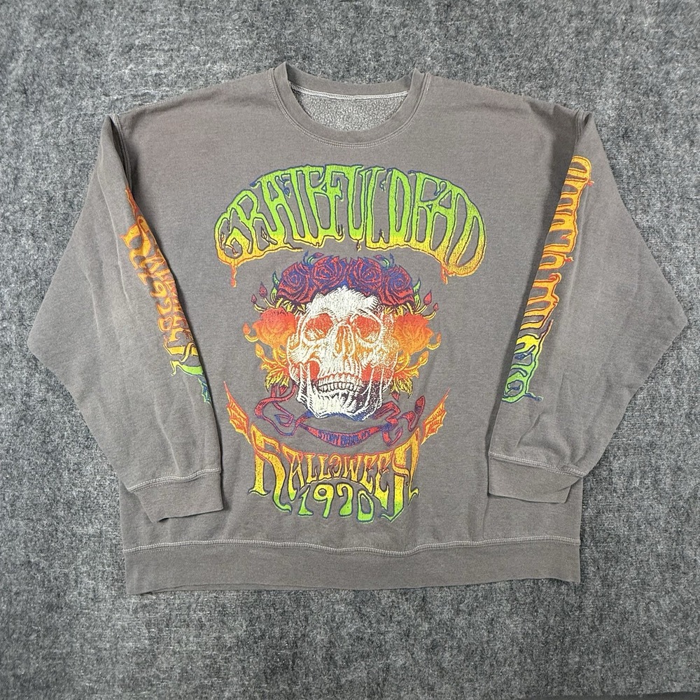 Grateful Dead Halloween 1970 Skull Roses Sweatshirt Gray Oversized L/XL
